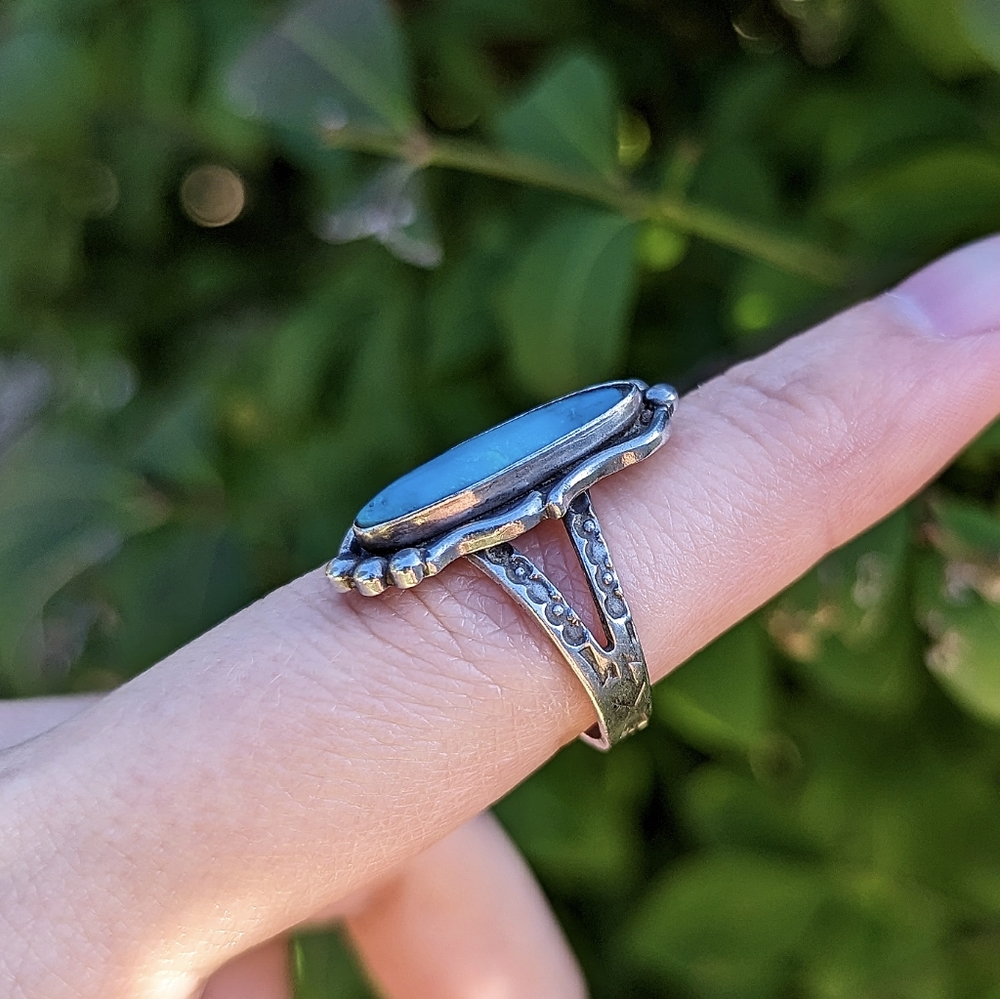 Vintage sterling silver 925 blue oval turquoise Native American tribal ring - Picture 3 of 5